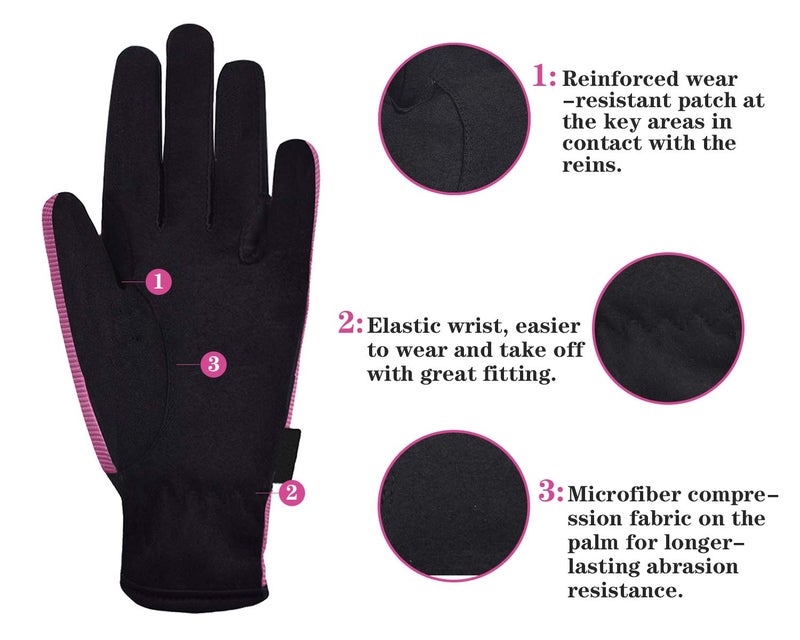 ChinFun Horse Riding Glove Equestrian Gloves Kids for Boys Girls Horseback Riding Gloves Grip for Youth Children Riding Sports Biking Cycling Gardening Pink Size M - Image 3